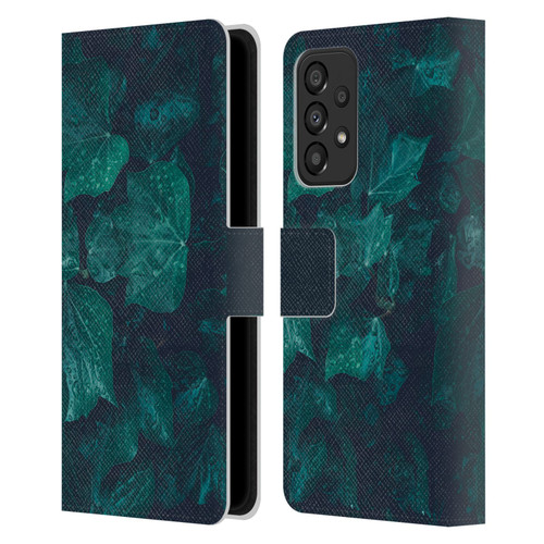 PLdesign Flowers And Leaves Dark Emerald Green Ivy Leather Book Wallet Case Cover For Samsung Galaxy A33 5G (2022)