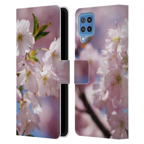 PLdesign Flowers And Leaves Spring Blossom Leather Book Wallet Case Cover For Samsung Galaxy F22 (2021)