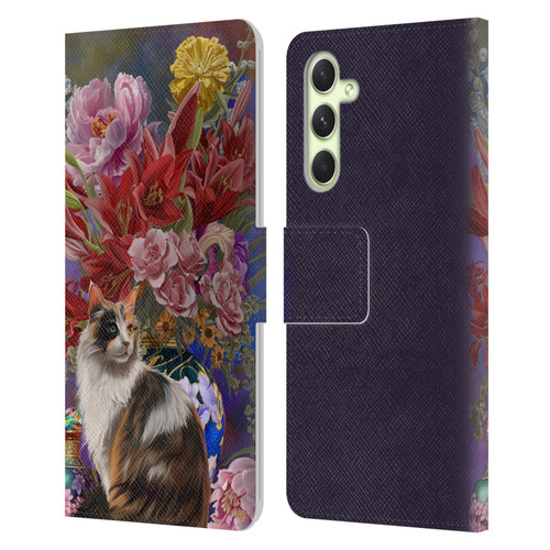 Nene Thomas Art Cat With Bouquet Of Flowers Leather Book Wallet Case Cover For Samsung Galaxy A54 5G