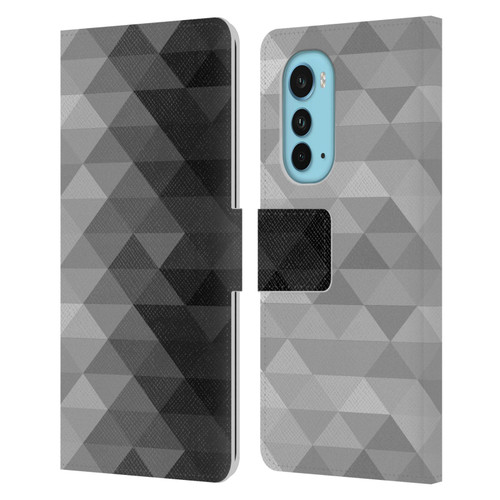 PLdesign Geometric Grayscale Triangle Leather Book Wallet Case Cover For Motorola Edge (2022)