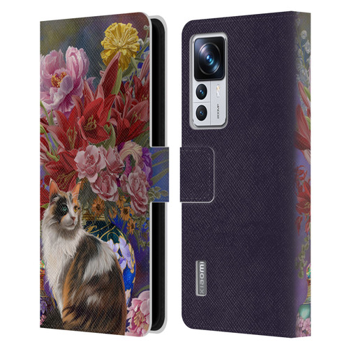 Nene Thomas Art Cat With Bouquet Of Flowers Leather Book Wallet Case Cover For Xiaomi 12T Pro