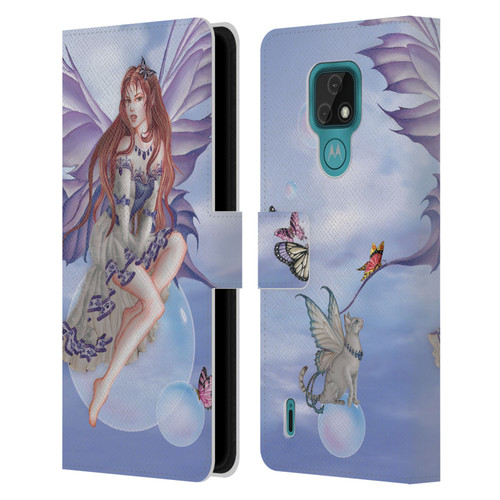 Nene Thomas Bubbles Purple Lace Fairy On Cat Leather Book Wallet Case Cover For Motorola Moto E7