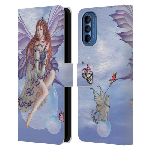 Nene Thomas Bubbles Purple Lace Fairy On Cat Leather Book Wallet Case Cover For Motorola Moto G41