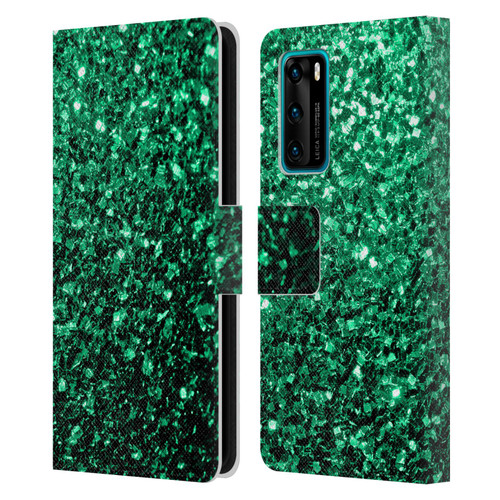 PLdesign Glitter Sparkles Emerald Green Leather Book Wallet Case Cover For Huawei P40 5G