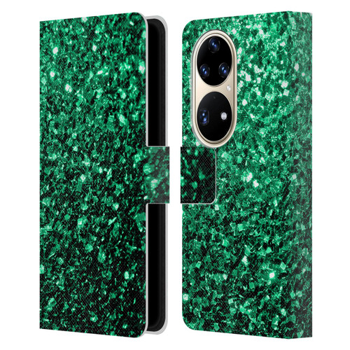 PLdesign Glitter Sparkles Emerald Green Leather Book Wallet Case Cover For Huawei P50 Pro