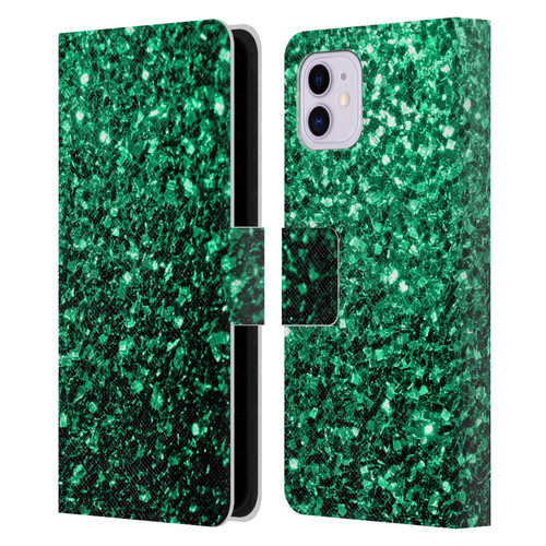 PLdesign Glitter Sparkles Emerald Green Leather Book Wallet Case Cover For Apple iPhone 11