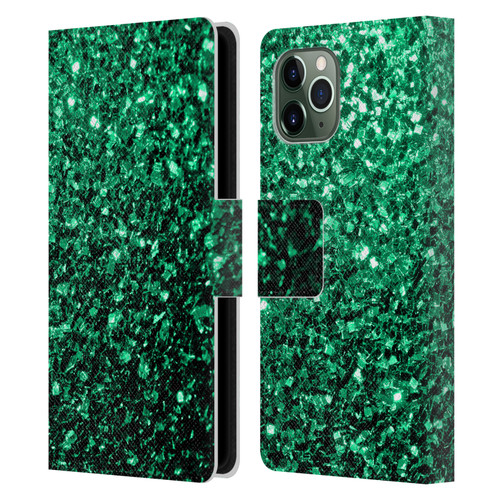 PLdesign Glitter Sparkles Emerald Green Leather Book Wallet Case Cover For Apple iPhone 11 Pro
