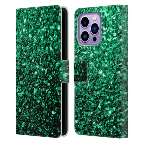 PLdesign Glitter Sparkles Emerald Green Leather Book Wallet Case Cover For Apple iPhone 14 Pro Max