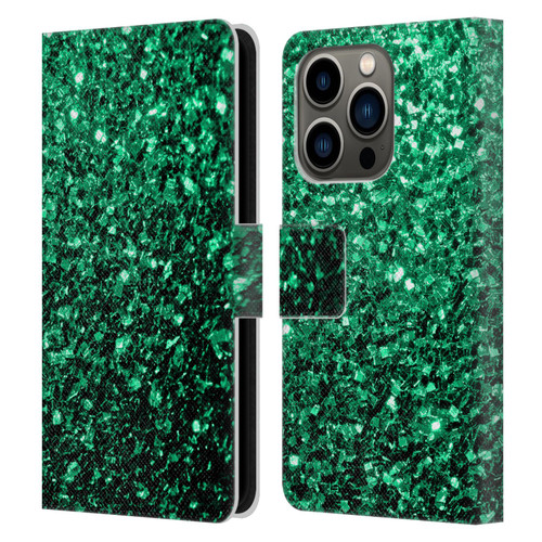 PLdesign Glitter Sparkles Emerald Green Leather Book Wallet Case Cover For Apple iPhone 14 Pro