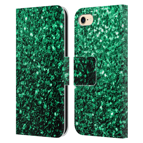 PLdesign Glitter Sparkles Emerald Green Leather Book Wallet Case Cover For Apple iPhone 7 / 8 / SE 2020 & 2022