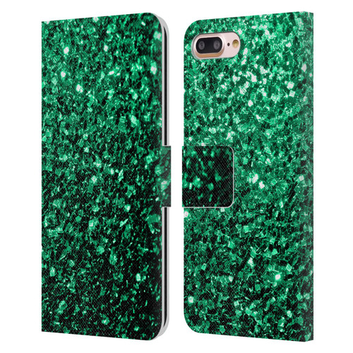 PLdesign Glitter Sparkles Emerald Green Leather Book Wallet Case Cover For Apple iPhone 7 Plus / iPhone 8 Plus