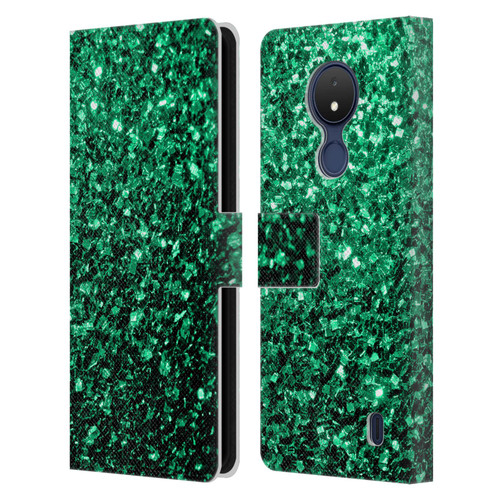 PLdesign Glitter Sparkles Emerald Green Leather Book Wallet Case Cover For Nokia C21