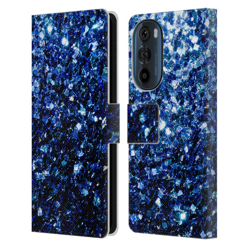 PLdesign Glitter Sparkles Dark Blue Leather Book Wallet Case Cover For Motorola Edge 30