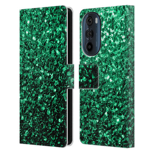 PLdesign Glitter Sparkles Emerald Green Leather Book Wallet Case Cover For Motorola Edge 30