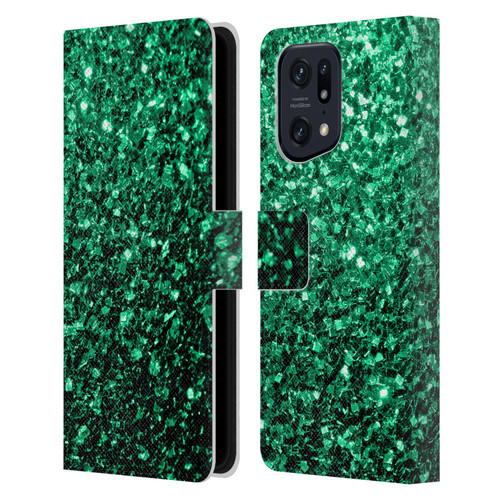 PLdesign Glitter Sparkles Emerald Green Leather Book Wallet Case Cover For OPPO Find X5 Pro
