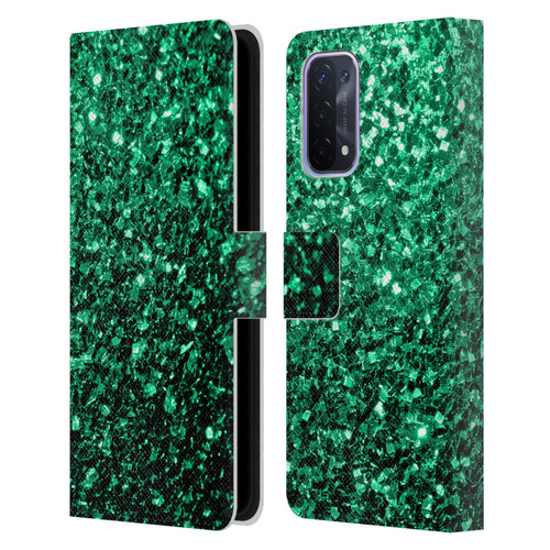 PLdesign Glitter Sparkles Emerald Green Leather Book Wallet Case Cover For OPPO A54 5G