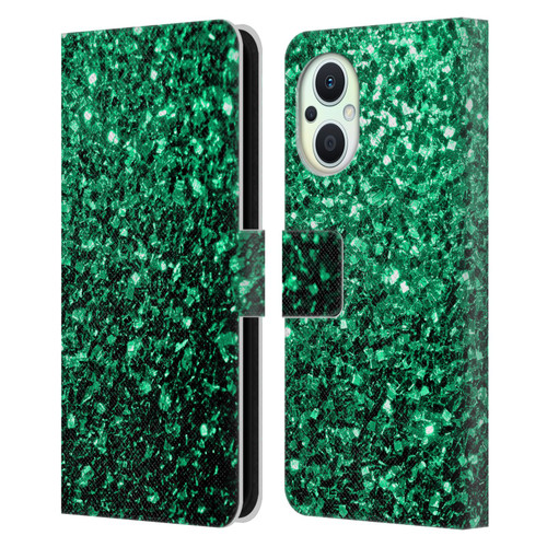 PLdesign Glitter Sparkles Emerald Green Leather Book Wallet Case Cover For OPPO Reno8 Lite