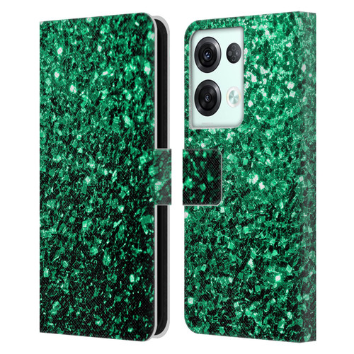 PLdesign Glitter Sparkles Emerald Green Leather Book Wallet Case Cover For OPPO Reno8 Pro
