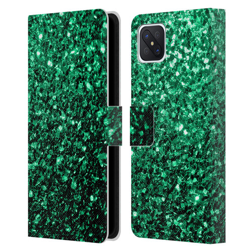 PLdesign Glitter Sparkles Emerald Green Leather Book Wallet Case Cover For OPPO Reno4 Z 5G