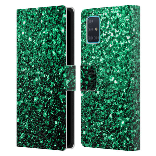 PLdesign Glitter Sparkles Emerald Green Leather Book Wallet Case Cover For Samsung Galaxy A51 (2019)