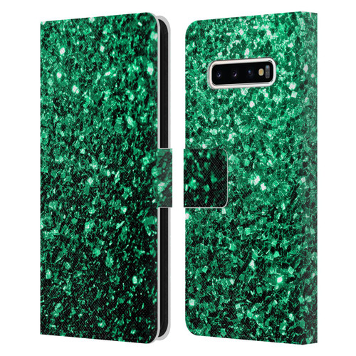 PLdesign Glitter Sparkles Emerald Green Leather Book Wallet Case Cover For Samsung Galaxy S10+ / S10 Plus