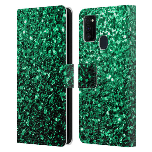 PLdesign Glitter Sparkles Emerald Green Leather Book Wallet Case Cover For Samsung Galaxy M30s (2019)/M21 (2020)