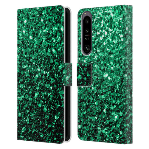PLdesign Glitter Sparkles Emerald Green Leather Book Wallet Case Cover For Sony Xperia 1 IV