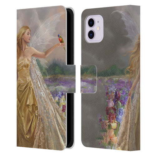 Nene Thomas Deep Forest Gold Angel Fairy With Bird Leather Book Wallet Case Cover For Apple iPhone 11