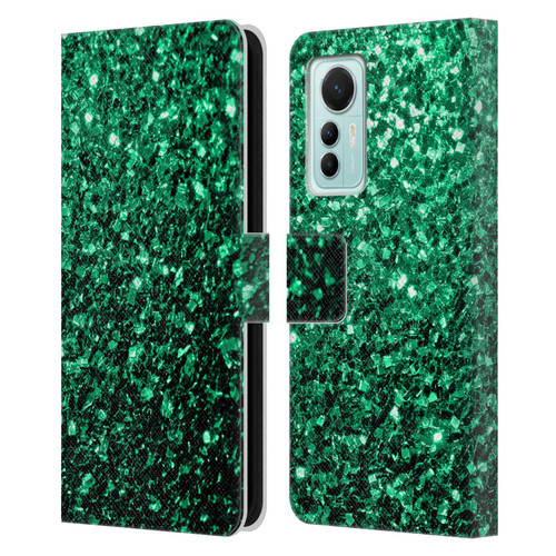 PLdesign Glitter Sparkles Emerald Green Leather Book Wallet Case Cover For Xiaomi 12 Lite