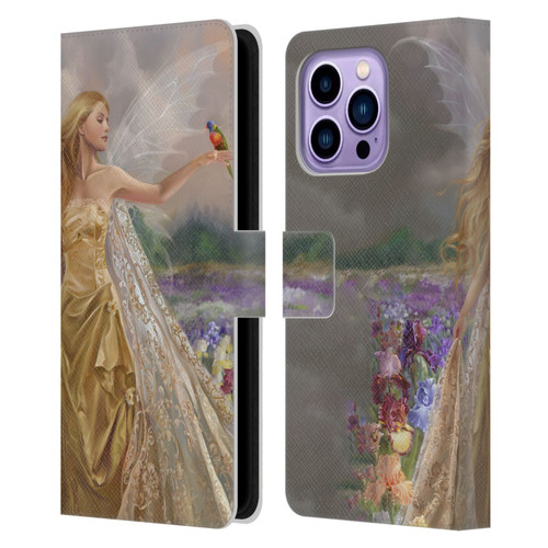 Nene Thomas Deep Forest Gold Angel Fairy With Bird Leather Book Wallet Case Cover For Apple iPhone 14 Pro Max