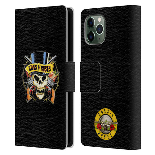 Guns N' Roses Key Art Top Hat Skull Leather Book Wallet Case Cover For Apple iPhone 11 Pro