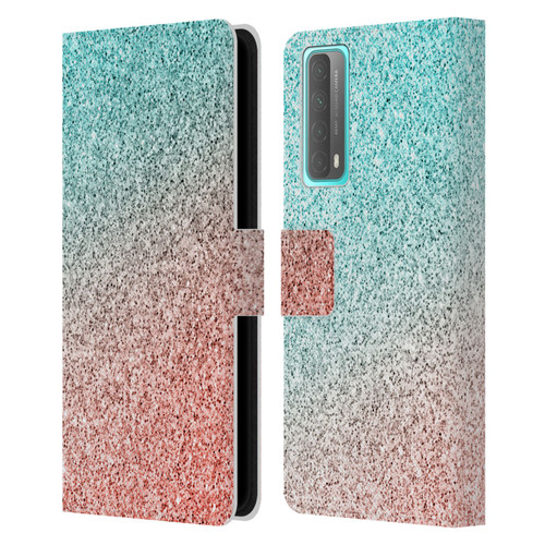 PLdesign Sparkly Coral Coral Pink Viridian Green Leather Book Wallet Case Cover For Huawei P Smart (2021)