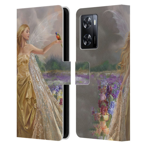Nene Thomas Deep Forest Gold Angel Fairy With Bird Leather Book Wallet Case Cover For OPPO A57s