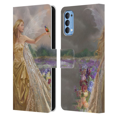 Nene Thomas Deep Forest Gold Angel Fairy With Bird Leather Book Wallet Case Cover For OPPO Reno 4 5G