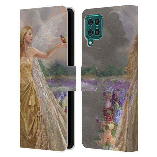 Nene Thomas Deep Forest Gold Angel Fairy With Bird Leather Book Wallet Case Cover For Samsung Galaxy F62 (2021)