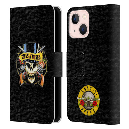 Guns N' Roses Key Art Top Hat Skull Leather Book Wallet Case Cover For Apple iPhone 13 Mini