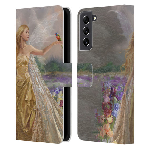 Nene Thomas Deep Forest Gold Angel Fairy With Bird Leather Book Wallet Case Cover For Samsung Galaxy S21 FE 5G
