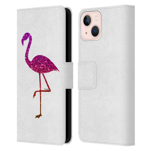 PLdesign Sparkly Flamingo Orange Pink Leather Book Wallet Case Cover For Apple iPhone 13