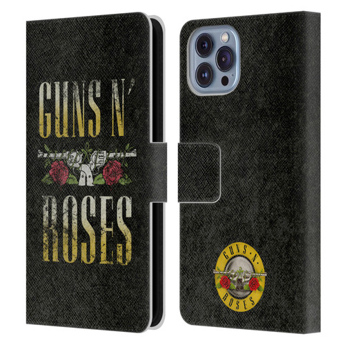 Guns N' Roses Key Art Text Logo Pistol Leather Book Wallet Case Cover For Apple iPhone 14