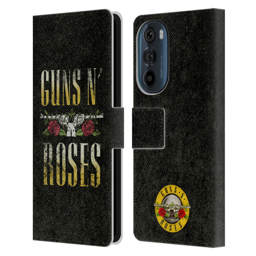 Guns N' Roses Key Art Text Logo Pistol Leather Book Wallet Case Cover For Motorola Edge 30