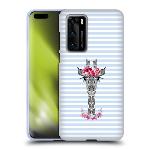 Monika Strigel Flower Giraffe And Stripes Blue Soft Gel Case for Huawei P40 5G