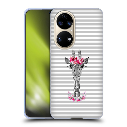 Monika Strigel Flower Giraffe And Stripes Grey Soft Gel Case for Huawei P50