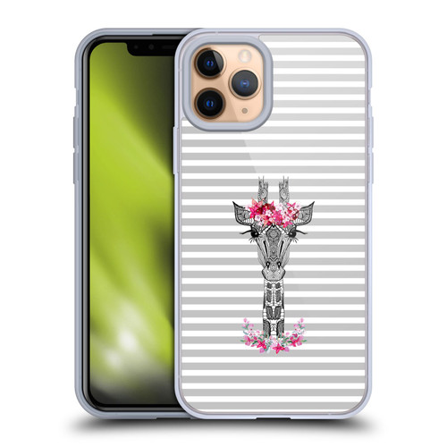 Monika Strigel Flower Giraffe And Stripes Grey Soft Gel Case for Apple iPhone 11 Pro