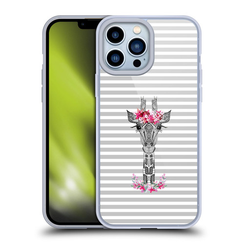 Monika Strigel Flower Giraffe And Stripes Grey Soft Gel Case for Apple iPhone 13 Pro Max