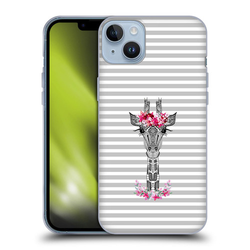 Monika Strigel Flower Giraffe And Stripes Grey Soft Gel Case for Apple iPhone 14 Plus