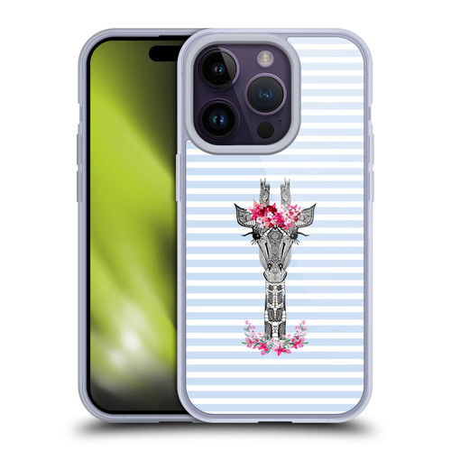 Monika Strigel Flower Giraffe And Stripes Blue Soft Gel Case for Apple iPhone 14 Pro