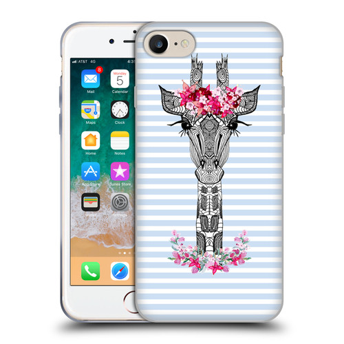 Monika Strigel Flower Giraffe And Stripes Blue Soft Gel Case for Apple iPhone 7 / 8 / SE 2020 & 2022