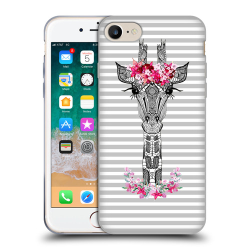 Monika Strigel Flower Giraffe And Stripes Grey Soft Gel Case for Apple iPhone 7 / 8 / SE 2020 & 2022