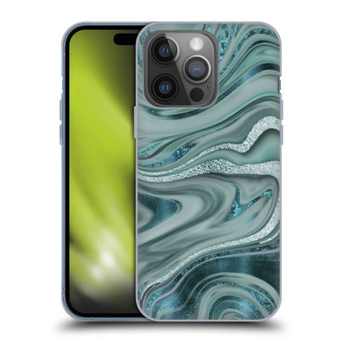 LebensArt Geo Liquid Marble Sea Foam Green Soft Gel Case for Apple iPhone 14 Pro
