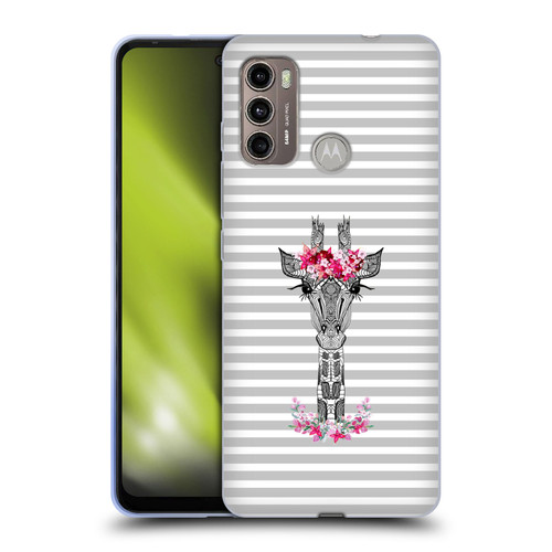 Monika Strigel Flower Giraffe And Stripes Grey Soft Gel Case for Motorola Moto G60 / Moto G40 Fusion